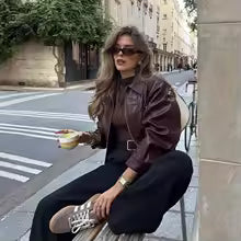 Chaqueta vintage de cuero con solapa de muesca