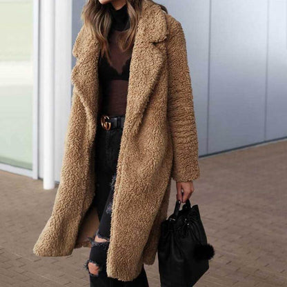 Abrigo largo de piel sintética multicolor