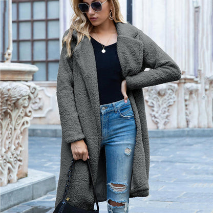 Abrigo largo de piel sintética multicolor