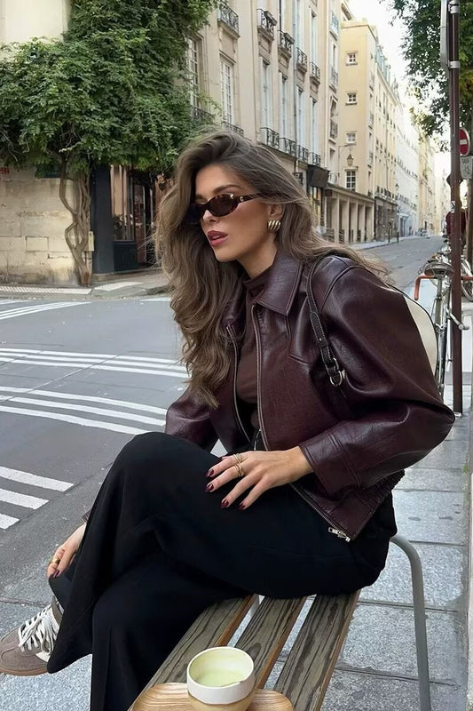 Chaqueta vintage de cuero con solapa de muesca